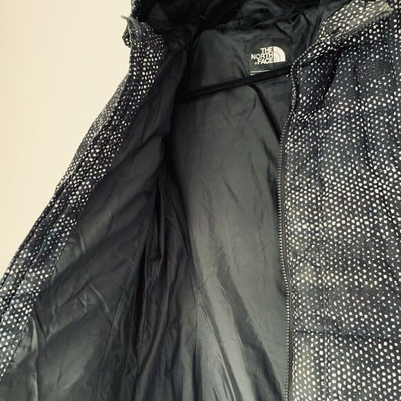 North Face Puffer Coat Transit II Women S Black Spot Speckle 550 Goose Down Hood - Picture 15 of 16